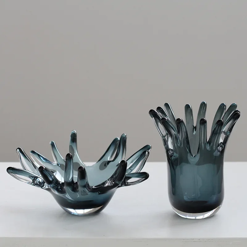 Glass Vase Geometric Water Drop Fruit Plate Tray Flower Vase Flower Arrangement Accessories Desktop Storage Container