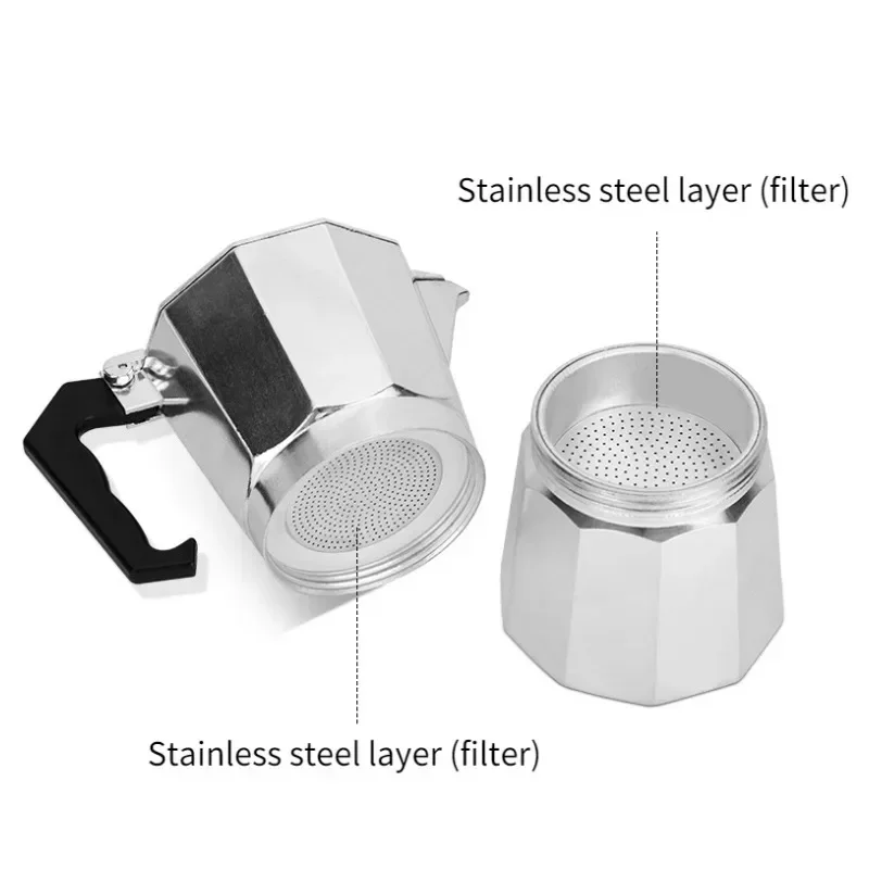 Italian Coffee Machine with Handle Octagonal Aluminium Alloy Coffee Cups Home Applicable Stove Espresso Flat Bottom Moka Pot