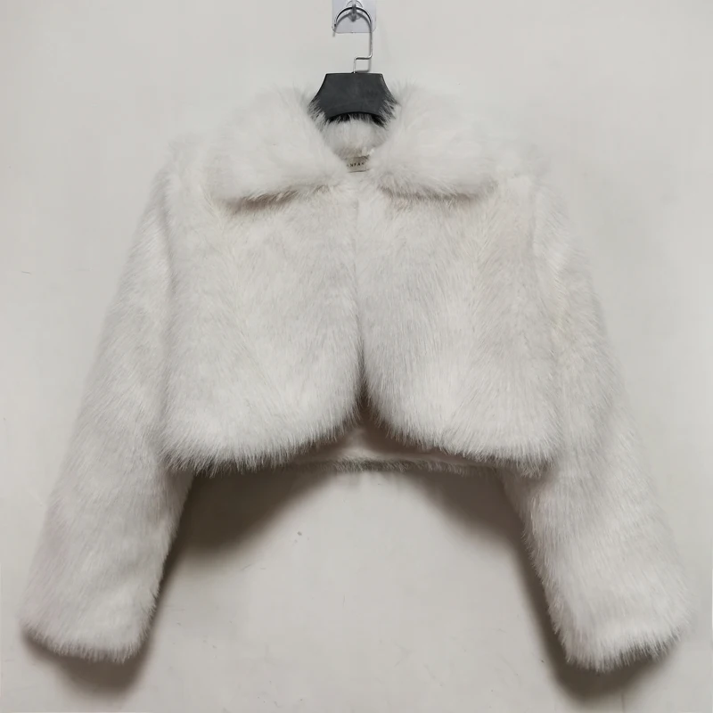 Pink Faux Fur Coats Women Turn Down Collar Short Cut Long Sleeves Winter Autumn Fashion Japanese Girls Faux Fur Coat