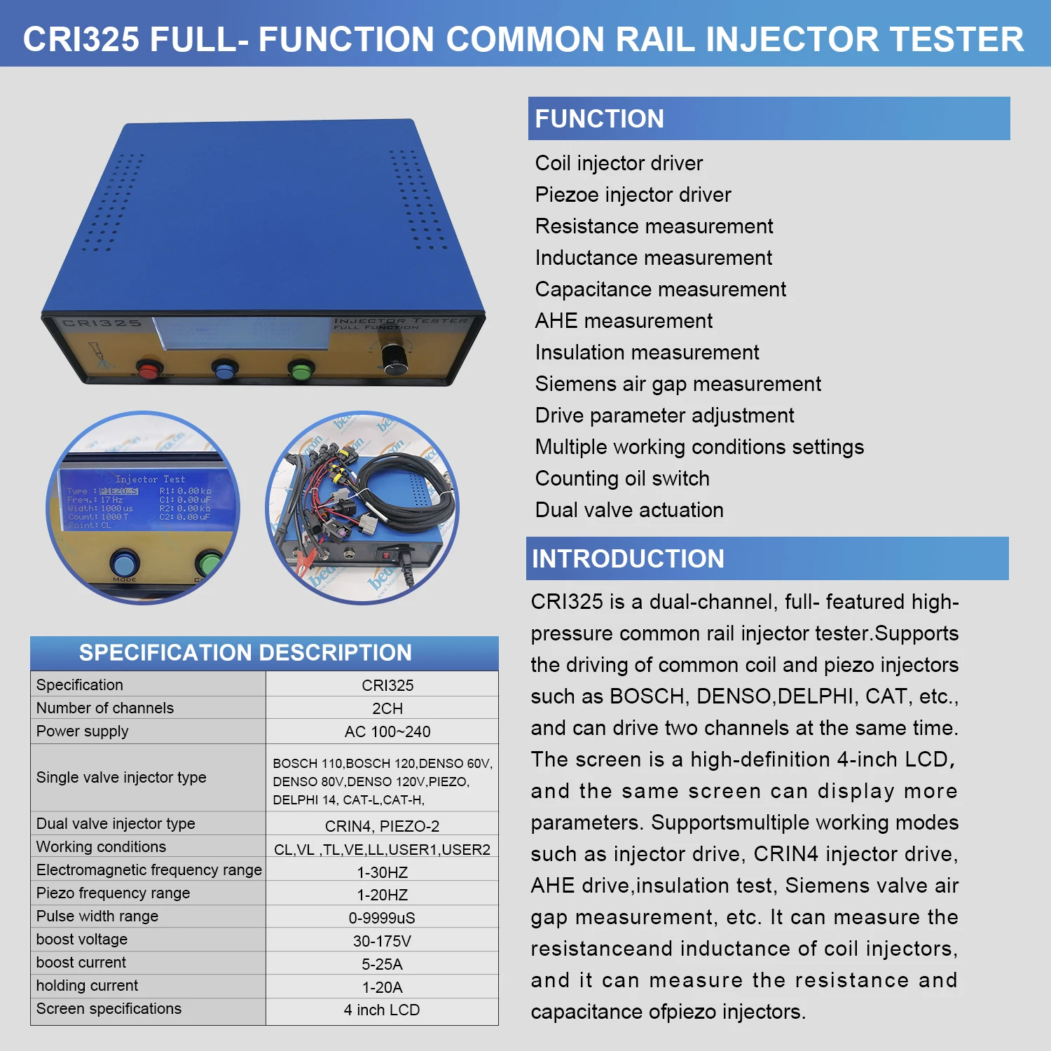 

CR325 Дизельный тестер форсунок Common Rail