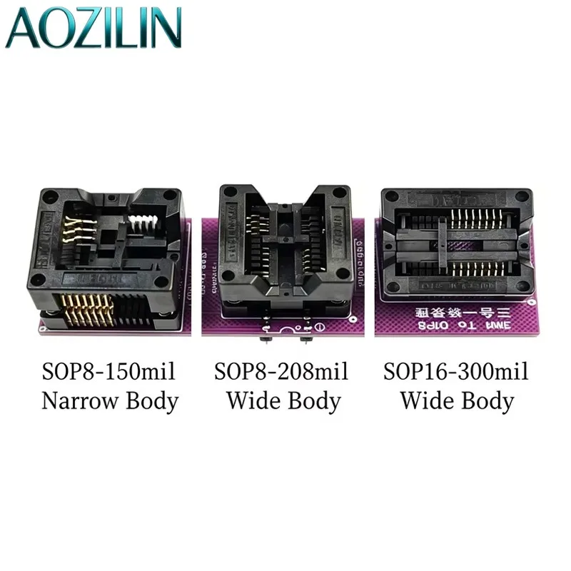 AOZILIN 3-in-1 Pop-up Socket Adapter For RT809H Programmer, Narrow Wide SOP8 SOP16 to DIP8 IC Burning Test Socket