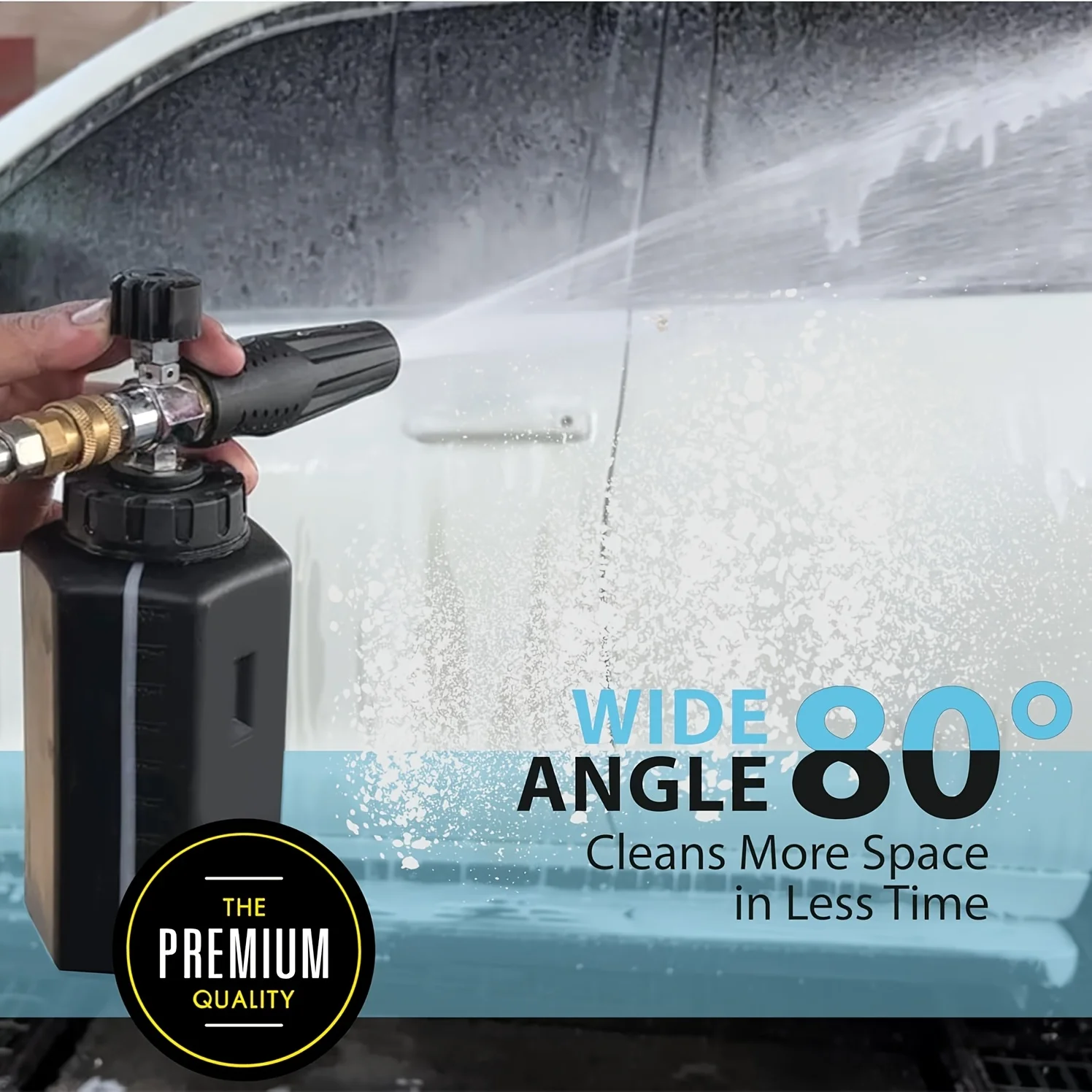 High-Pressure Foam Cannon, 80° Adjustable Nozzle, Copper & ABS Build, Quick Connect for Car Wash, No Battery