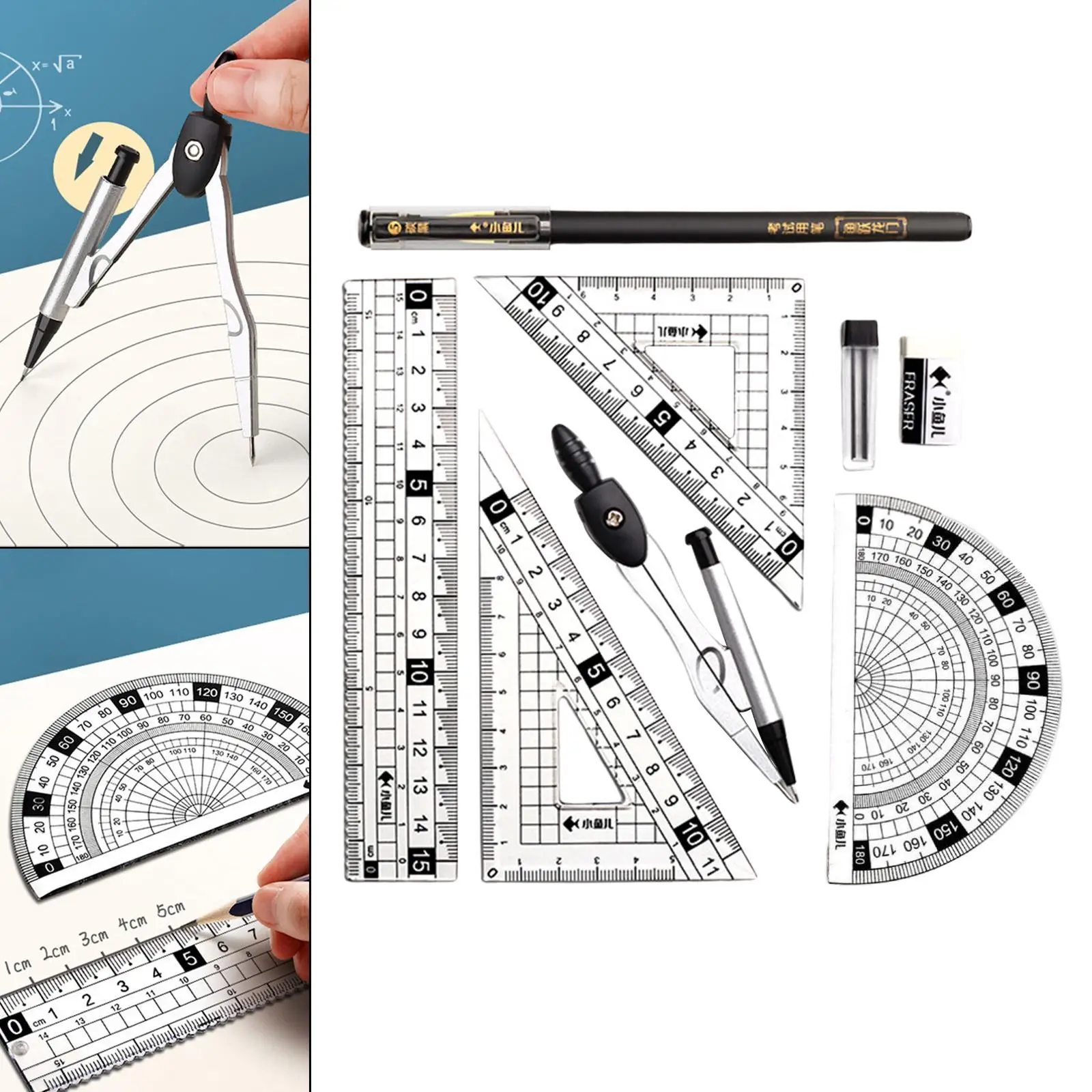 測定用ジオメトリ数学定規、トライアングル定規、分度器、ストレート定規、2個