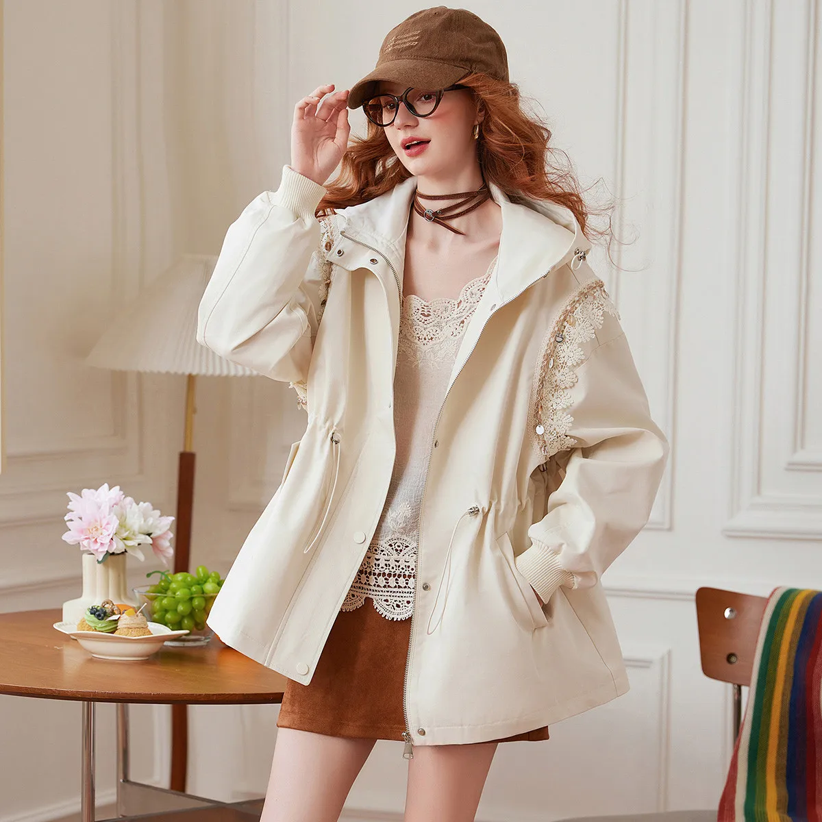 LOUISYAO  Minimalist Hooded Cardigan Coat Women 2025 Autumn Casual Solid Colour Sophisticated Non Stretch Trench Outerwear
