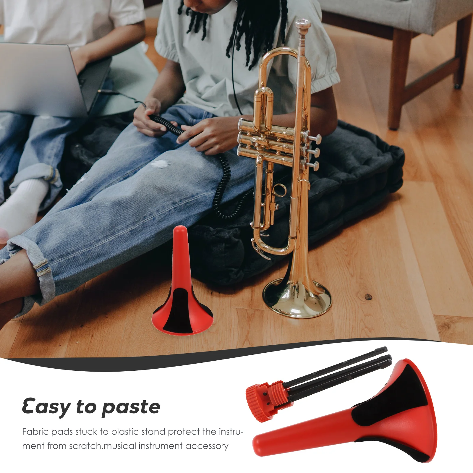 

Folding Detachable Metal Tripod Trumpet Stand White Portable Professional Design with Fabric Pads for Wind Instrument Accessory