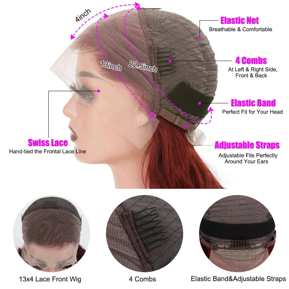 8-14 インチ 99J ボブ ブルゴーニュ 200% 密度ウィッグ 100% 人毛ウィッグ 13x4 HD レース前頭かつら事前摘み取られたレミー毛ブラジリアンヘア