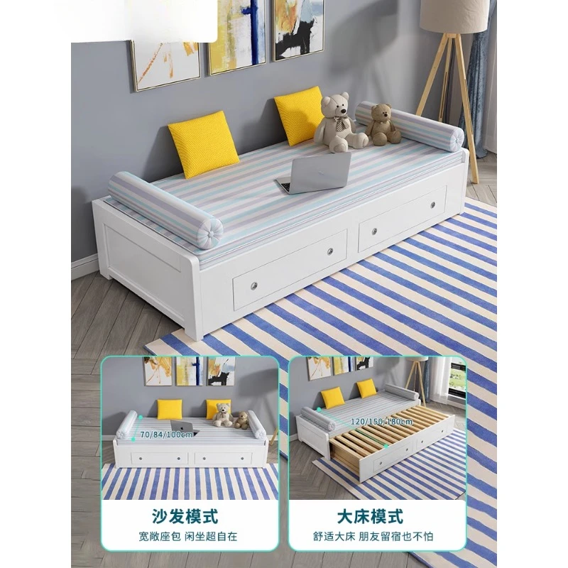 Sofa bed folding dual-purpose multi-functional telescopic bed double living room household small apartment solid wood push-pull