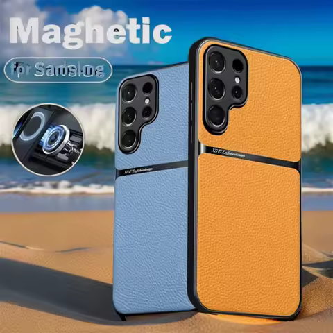 For Samsung Galaxy S25 S24 S23 S22 Ultra 5G Car Magnetic Holder Leather Phone Case For Sumsung S21 S20 FE Shockproof Back Cover