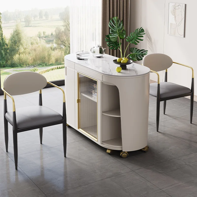 Light luxury modern removable retractable rock slab tea table kettle integrated table balcony household small tea table tea cart
