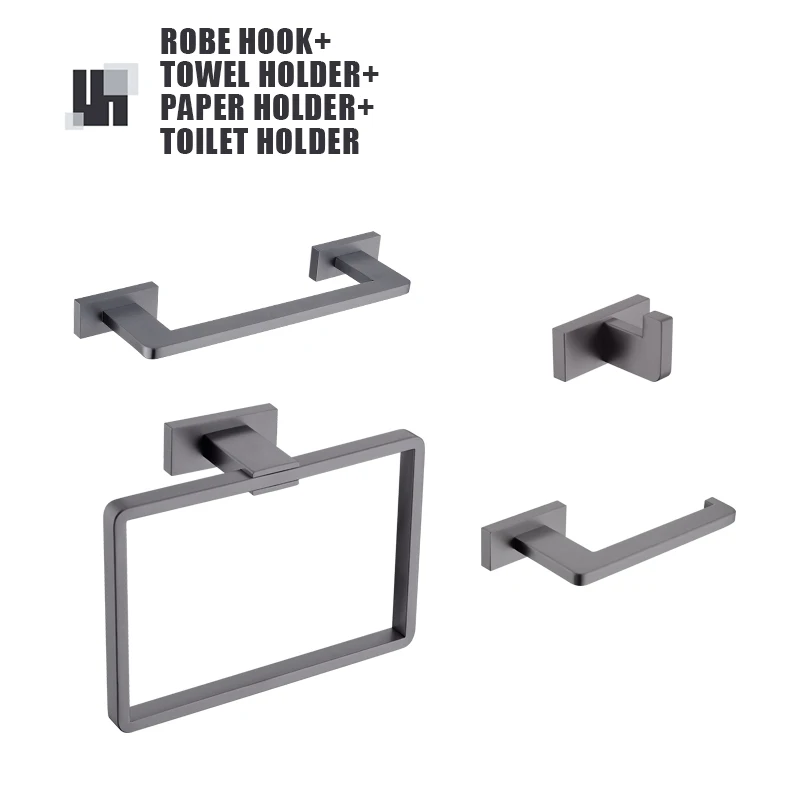Grey Stainless Steel Bathroom Hardware Towel Rack Toilet Paper Holder,Toilet Brush,Robe Hook Towel Bar Holder Grey Stainlessey