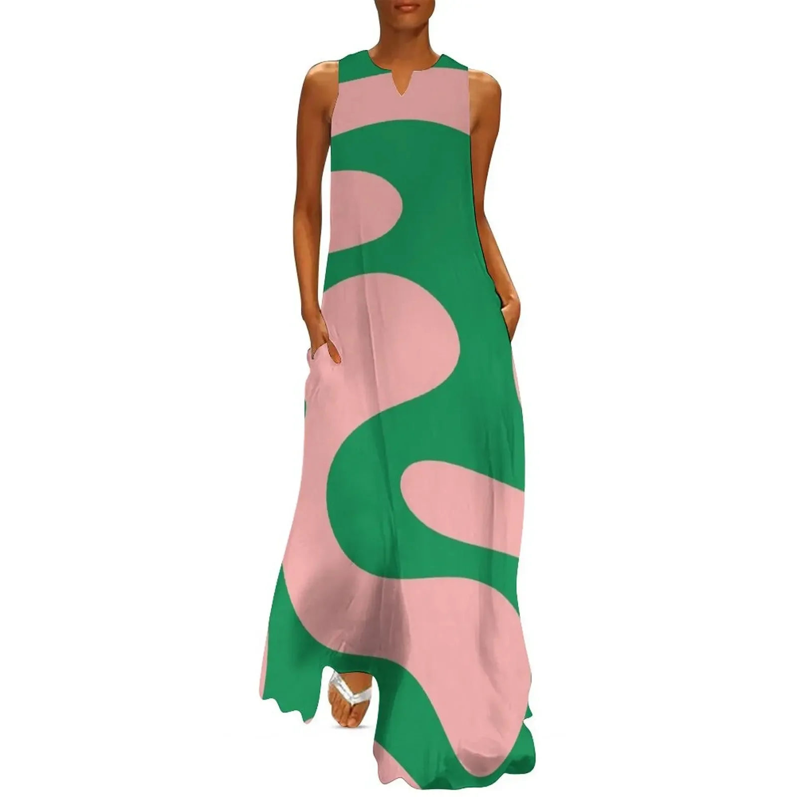 

Swirly Pink and Green Retro Modern Abstract Long Dress birthday dress for women prom dress 2025 Women's summer