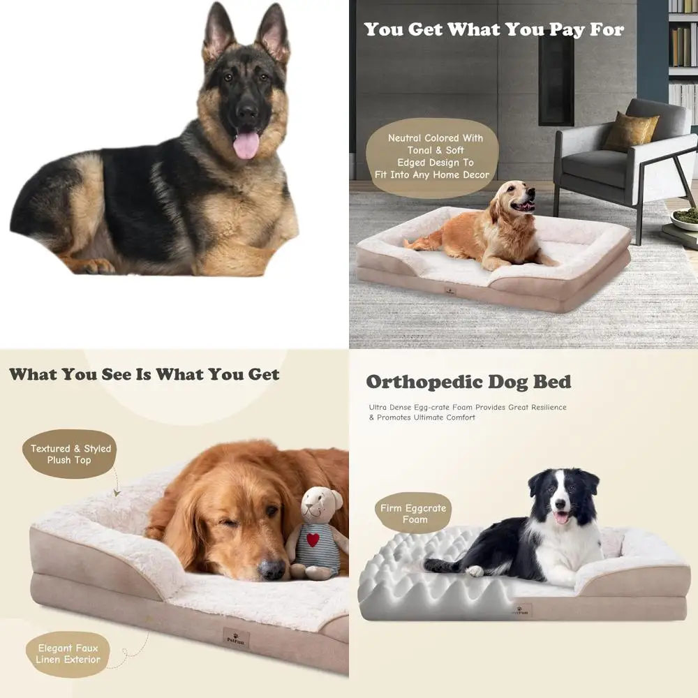 

Large Orthopedic Dog Bed - Waterproof & Washable Cover, Non-Slip Base, Comfortable Pet Sofa for Large Dogs & Cats, Beige, 42