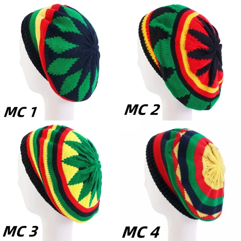 Multi-colour Stripe Printed Jamaican Skull Beanie Cap Women 