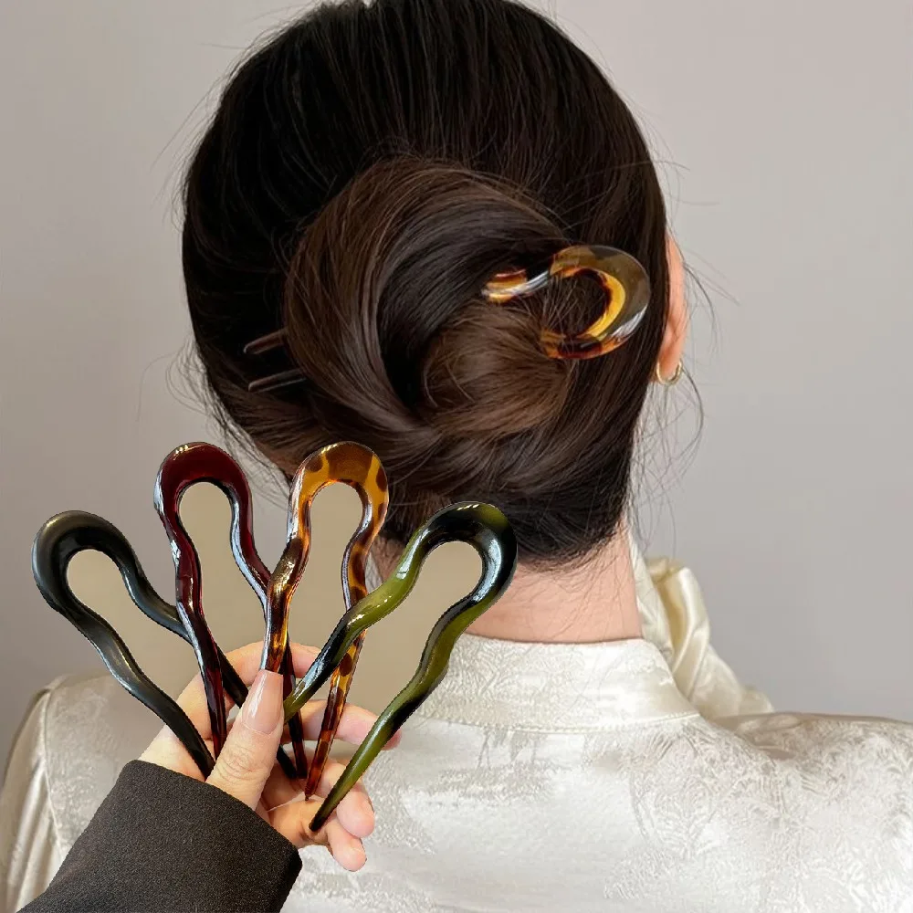 

U-Shaped Hair Fork Fashion Tortoiseshell Acetate Acrylic Hairpin Geometric Headwear Hair Sticks Women Girls Hair Accessories