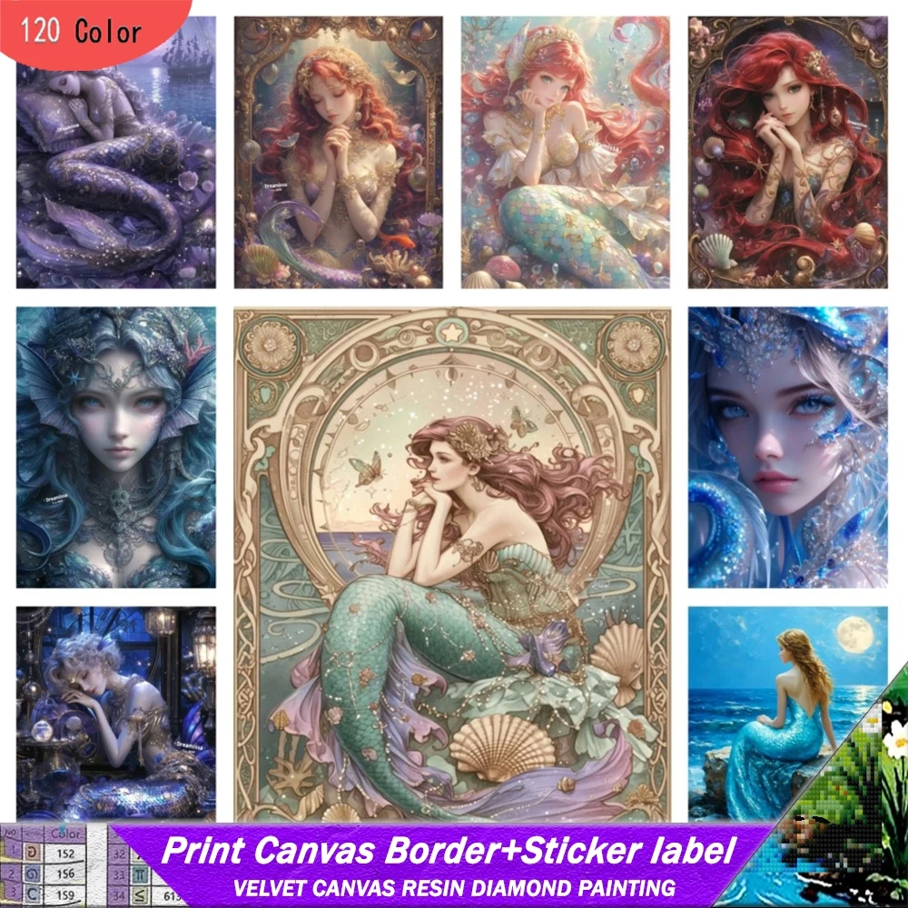 

Diy 120 Color Resin Diamond Painting With Stickers Collection Cross Stitch Kit Sea Woman Mermaid Scenery Embroidery Mosaic Decor