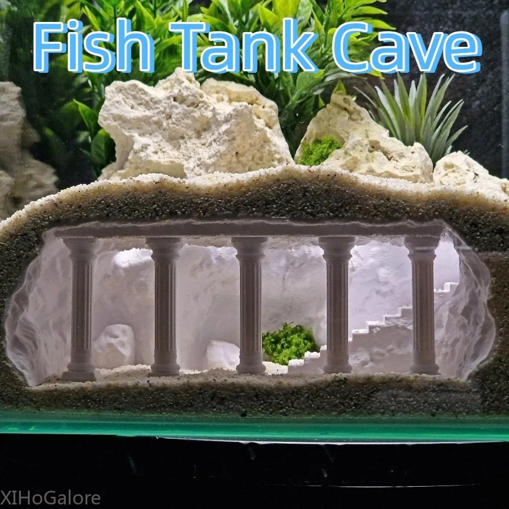 Escondite para Peces, Decoración de Acuario, Columna Romana, Cueva, Túnel con Ventanas de Observación, Refugio, Plástico Impreso en 3D, Adorno Único