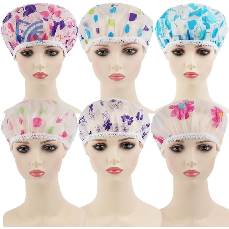 6 PC Waterproof Shower Cap Women's Household Bathing Anti-Oil Smoke Hair Care Dry Shower Cap random color