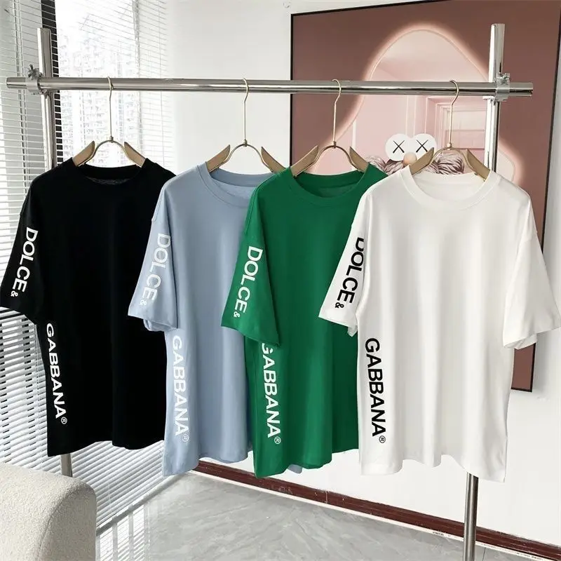 Summer high-quality new trend brand letter printing round neck short-sleeved men\'s and women\'s plus size gym sports T-shirt