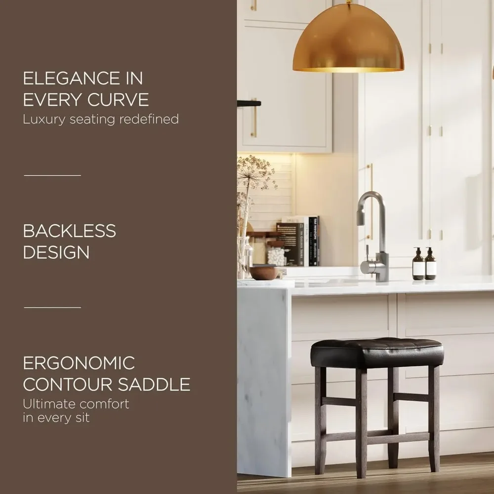 مقعد طويل القامة بطول 26 بوصة بدون ظهر بلمسة نهائية من خشب الجوز الحقيقي مع نباتي بني متعثر #3