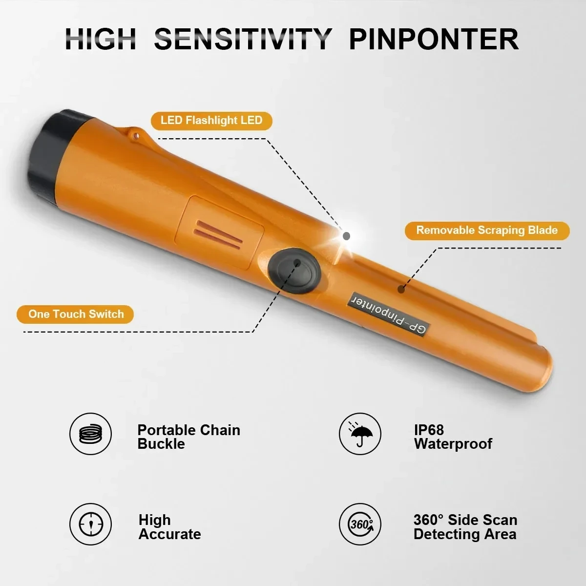 Treasure Hunter GP Pointer Professional Handheld Metal Detector Finder Waterproof Pinpointer Probe Pinpointing 360 Side Scan