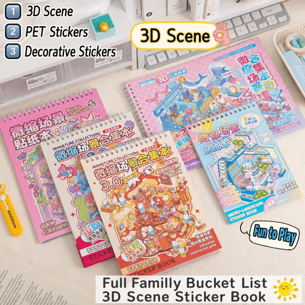 

New Cartoon 3D Landscape Sticker Book DIY Miniature House Cabin Scene Pocket Sticker PET Sticker Cabin Scene for Kids