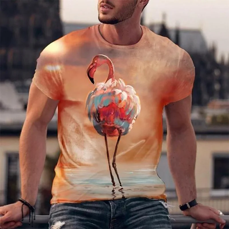 3D Printed Flamingo Animals T Shirt Men's Funny Pattern Tees Summer Harajuku Round Neck Tops Oversized Short Sleeves T-Shirts
