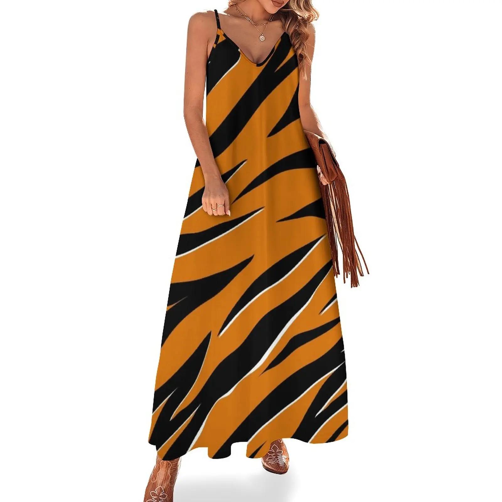 

Stripes Tiger Sleeveless Dress Women's long dress evening dress women