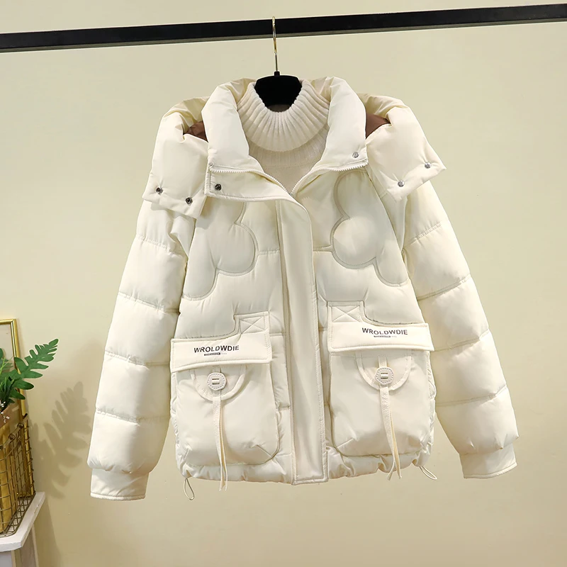 

Съемная шапка из хлопкового тюэта, женская свободная корейская модная зимняя верхняя одежда, пальто с застежкой-молнией