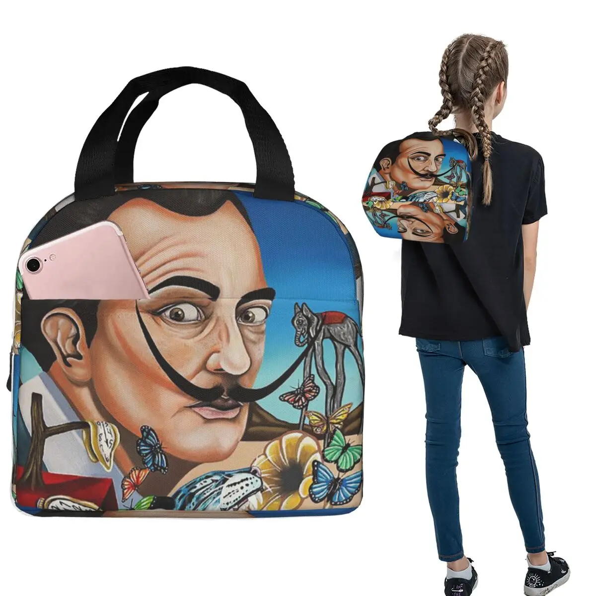 

Сумки для обеда Salvador Dali, изолированная коробка для бенто, водонепроницаемая сумка для обеда, многоразовые сумки для пикника для женщин и девочек, работа