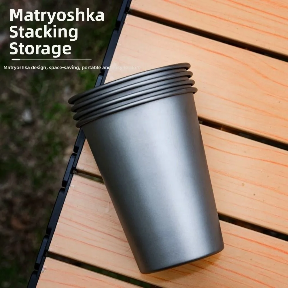 Titanium Alloy Outdoor Drinking Cup Drop-resistant Design Durable Frosted Texture Beer Mug 9*11cm Silver Camping Hiking Use Cups