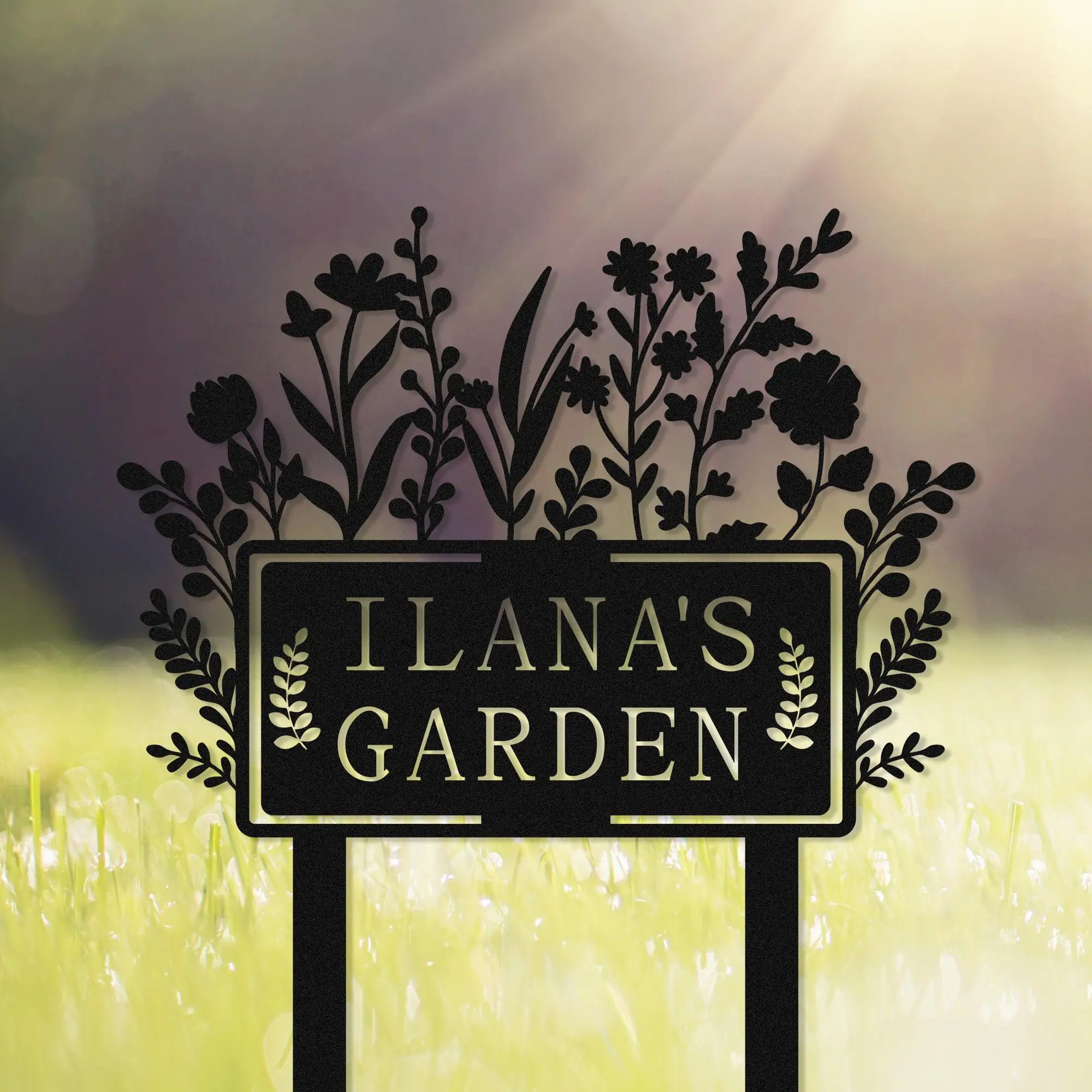 

Personalized Garden Sign with Stake Custom Metal Garden Name Sign Flower with Stakes Garden Sign Garden Decor Yard Sign Home Gif