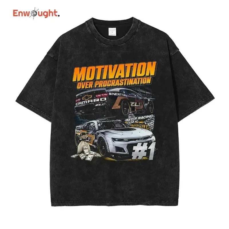 NASCAR T-shirt vintage washed racing Y2K T shirt streetwear motor sport short sleeve Harajuku HD DTG print tops tees men Cotton