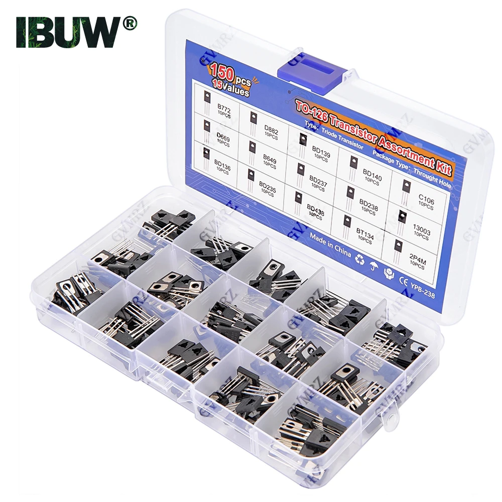 150PCS TO-126 Transistor Assortment Kit Pack B772 D882 BD139 BD140 C106 D669 B649 D237 D238 13003 BD136 BD235 BD438 BT134 2P4M