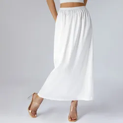 Women Half Slip Underskirt Summer Fall y2k Clothes Solid Color Elastic Waist Inner Lining Midi Skirt Long Underskirt for Ladies