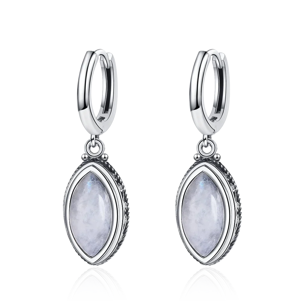 Natural Moonstone Pendant Earrings Silver Plated Jewelry for Women Fashion Retro Texture Wedding Party Accessories Gift