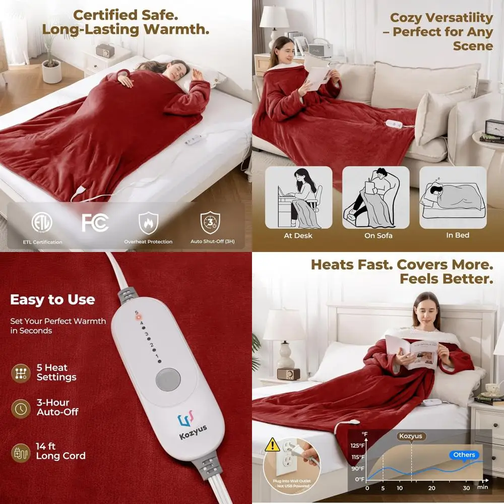 

Халат с электрическим подогревом, карманом для ног и рукавами, 5 режимов, автоматическим выключением, моющийся, сертифицированный ETL, 50x70