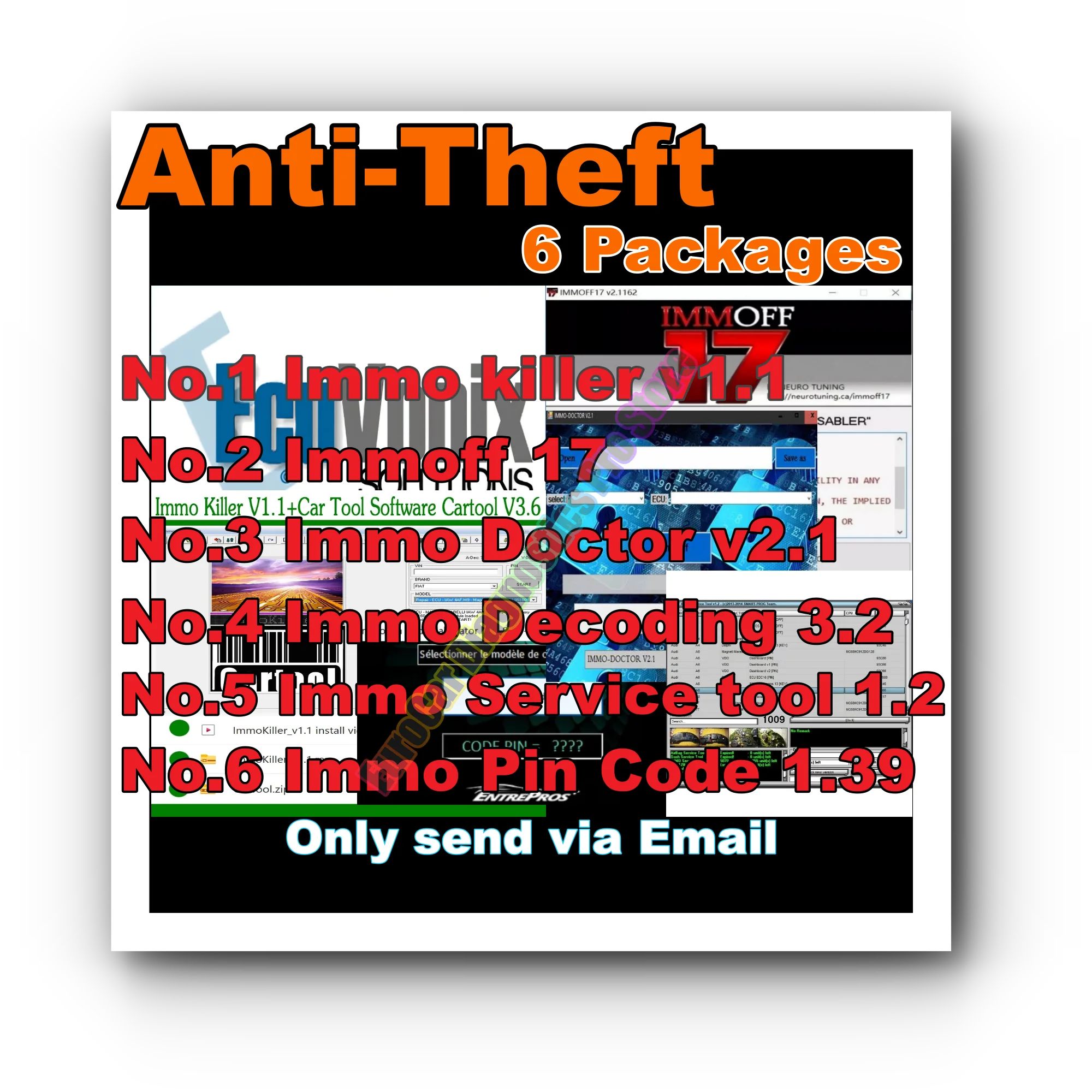 

6 in 1 Universal Decoding Software Pack Service Tool - IMMO off Immoff 17 Doctor V2.1 ServiceTool 1.2 Killer V1.1 Pin Code 1.3.9