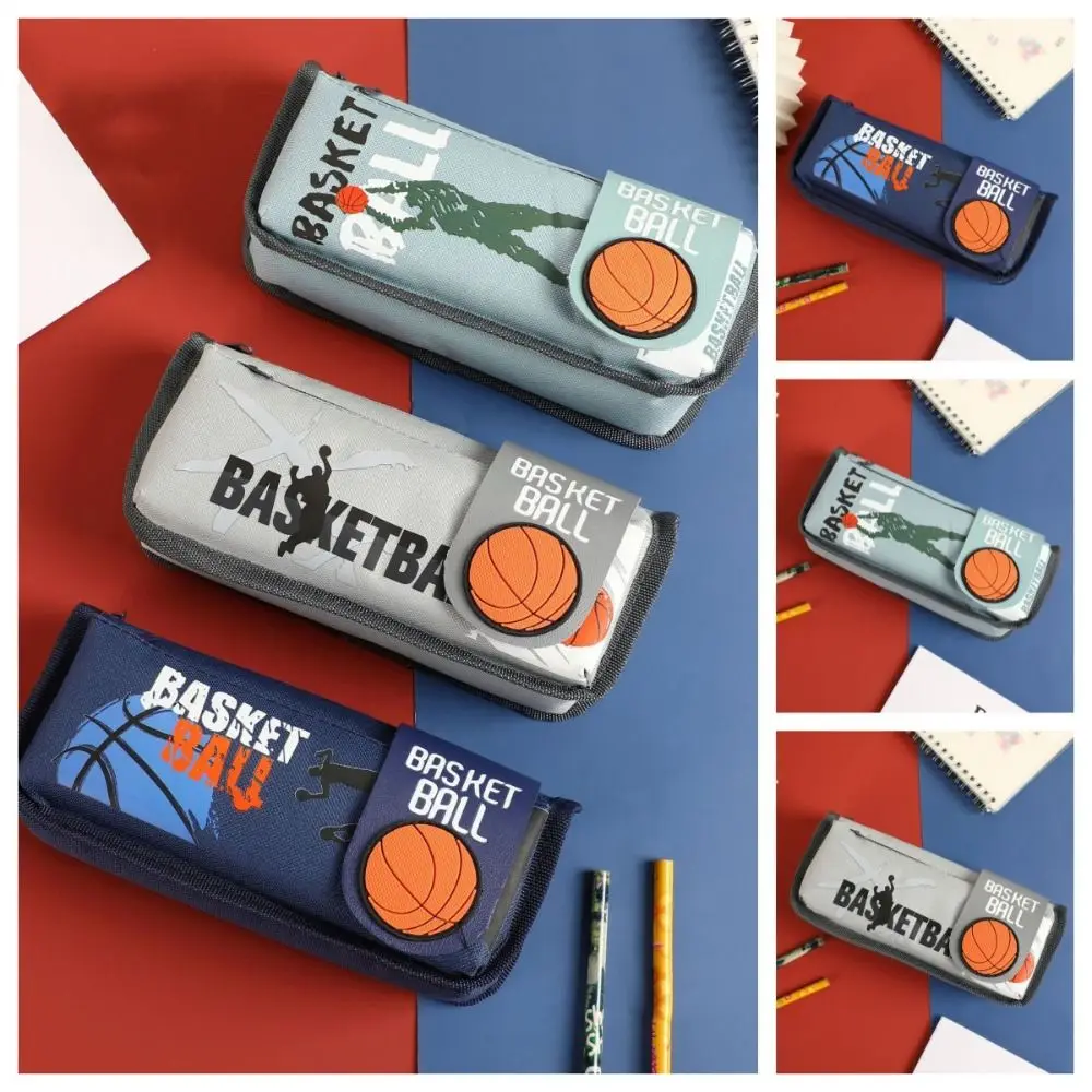 Canvas Basketball Pencil Case Large Capacity Multifuntion Flip Double Pen Bag Ins Cartoon Cartoon Basketball Stationery Box