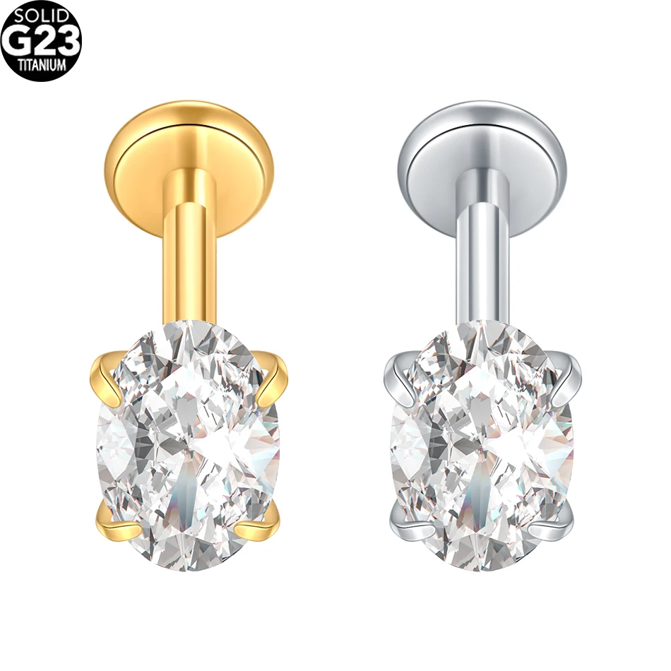 1pcs Titanium Zircon Lobe Stud Earrings Internally threaded Cartilage Tragus Helix Piercing Body Jewelry for Women