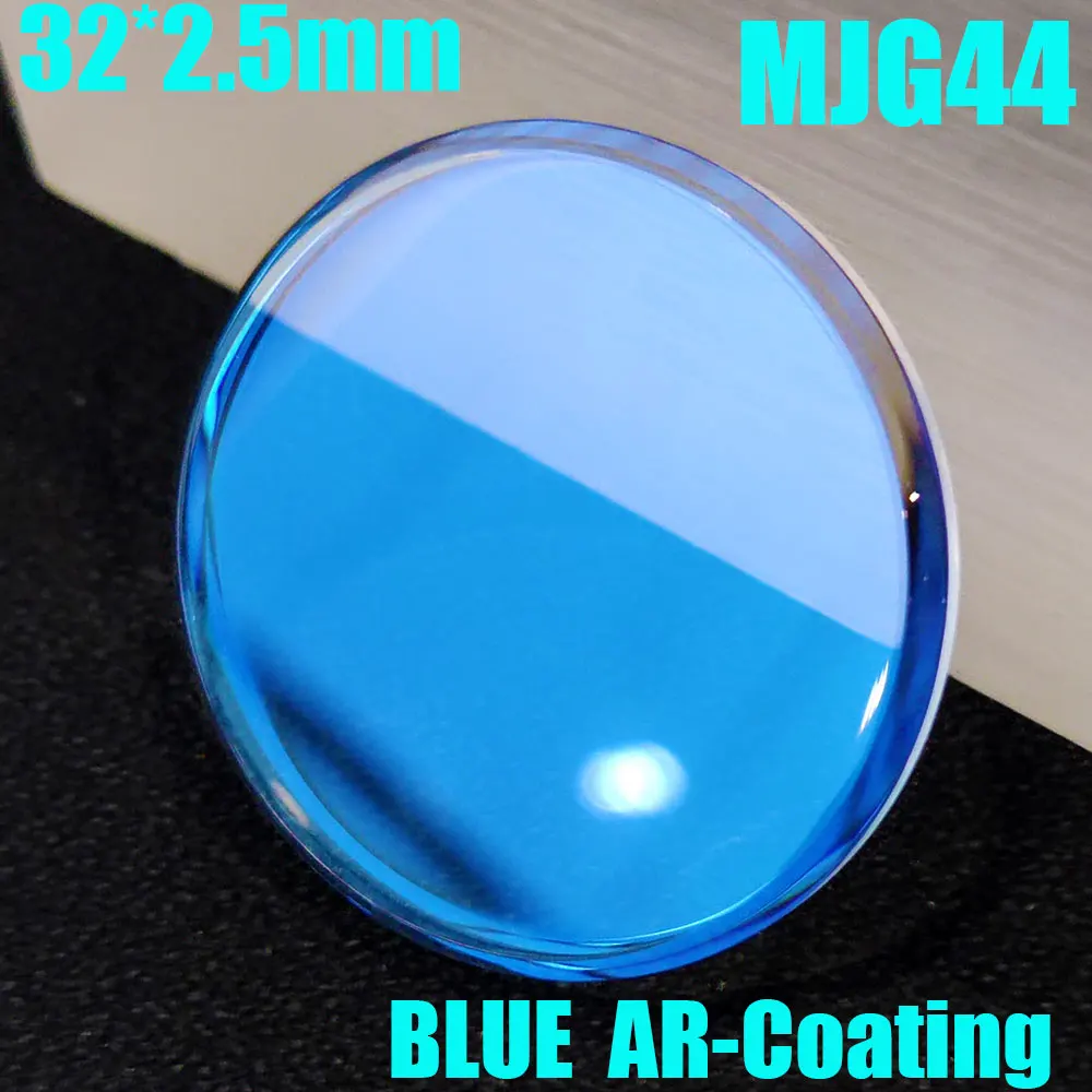 Flat large chamfered mineral crystal watch glass 32mm replacement Mod component scratch resistant blue AR coating 2.5mm thick