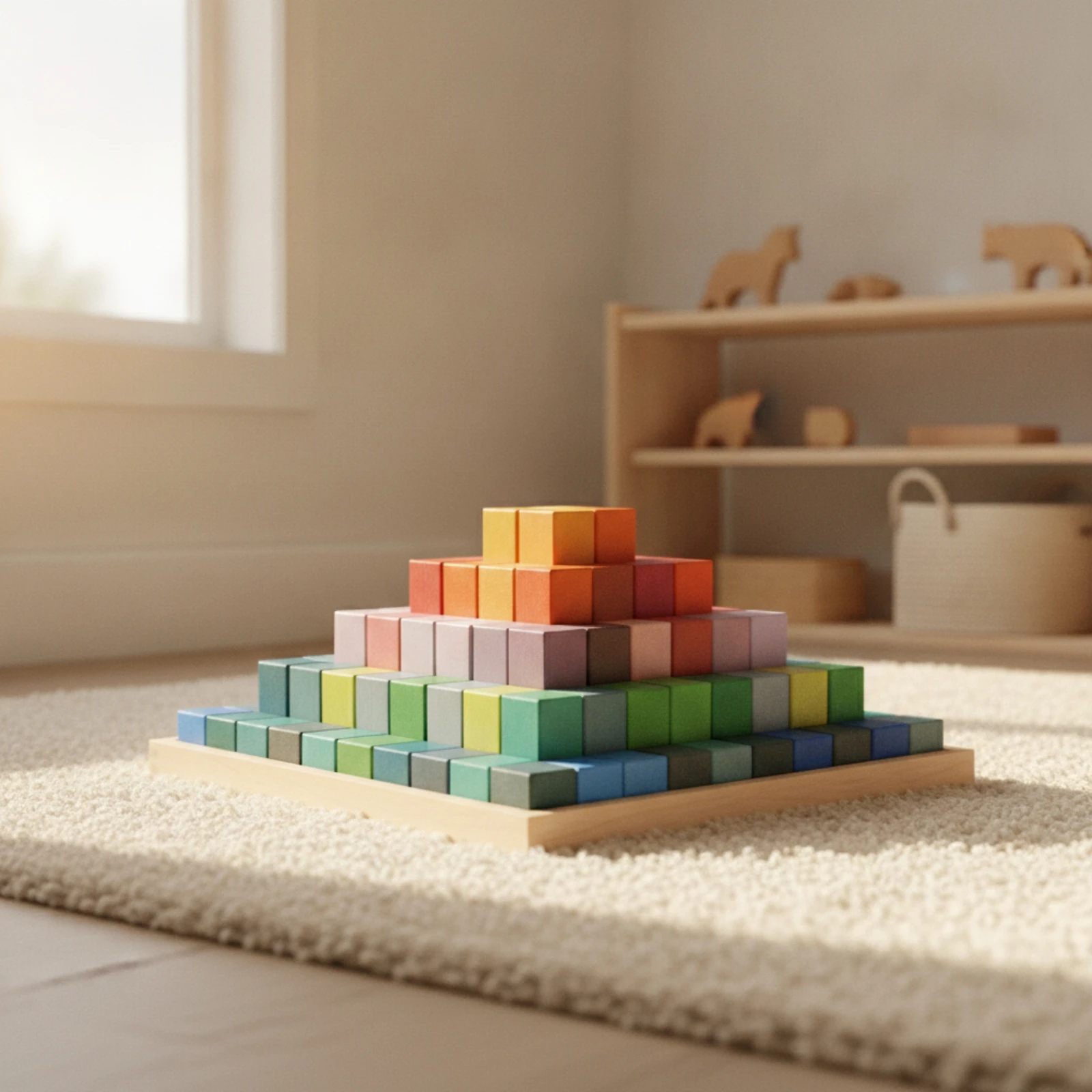 Wooden Construction Toy with Base Screen-Free Pyramid Stacking Blocks Preschool Learning Toys Non-Electric for Children Ages 4-6