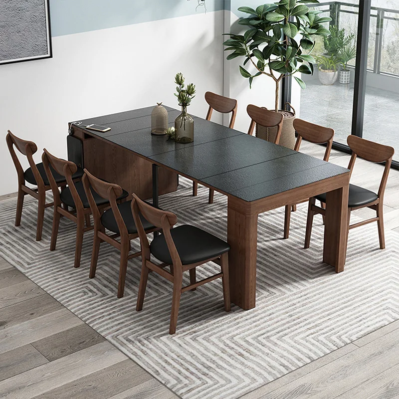 Nordic Slate Folding Small Dining Table Dining Chair Small Apartment Retractable Slate Dining Table Home