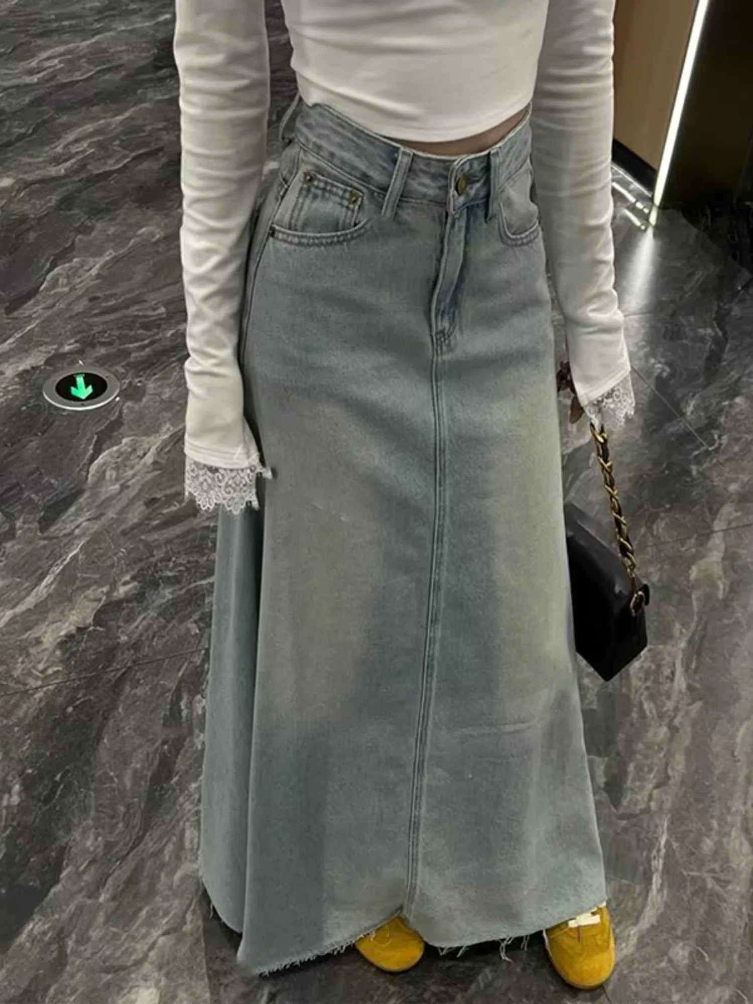 Women's High Waist Pleated Denim Skort with Built-in Shorts Vintage Wash A-Line Mini Skirt 2 Colors - view 4