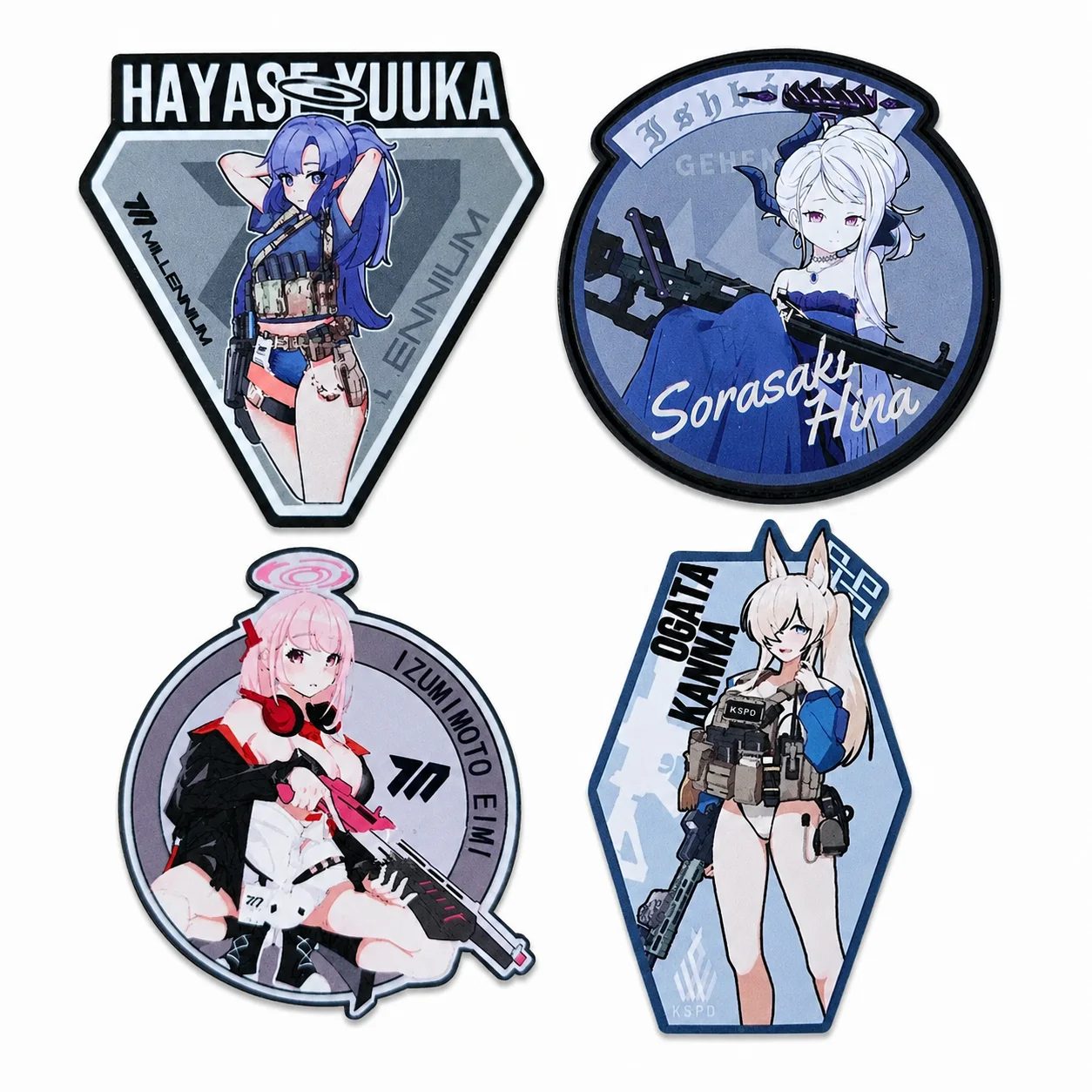 4PCS Anime Girl Printed Patches Tactical Morale Badge Hook and Loop Patch Set for Backpack Vest Helmet Jacket Outdoor Gear