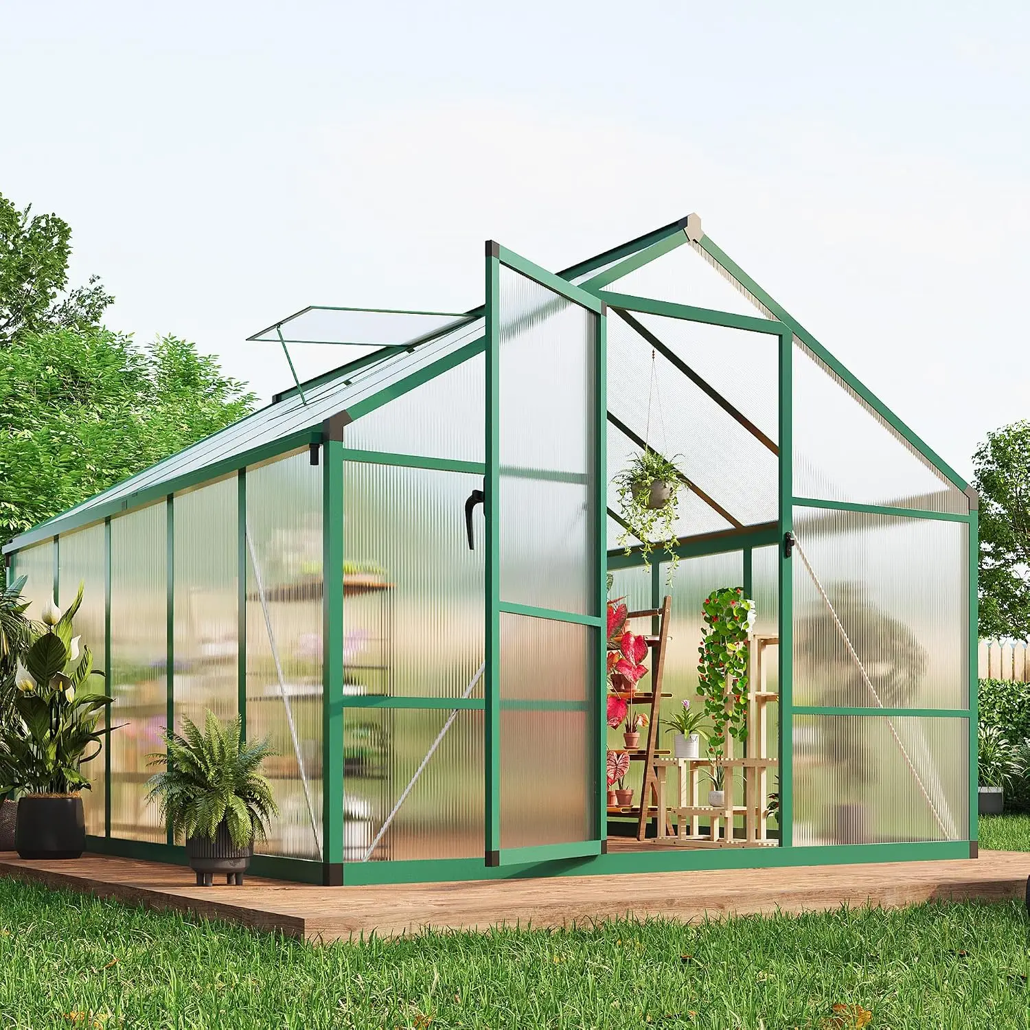 8×10 FT Greenhouse, Large Walk in Greenhouses for Outdoors and Garden Planting, Polycarbonate Greenhouse, Customized