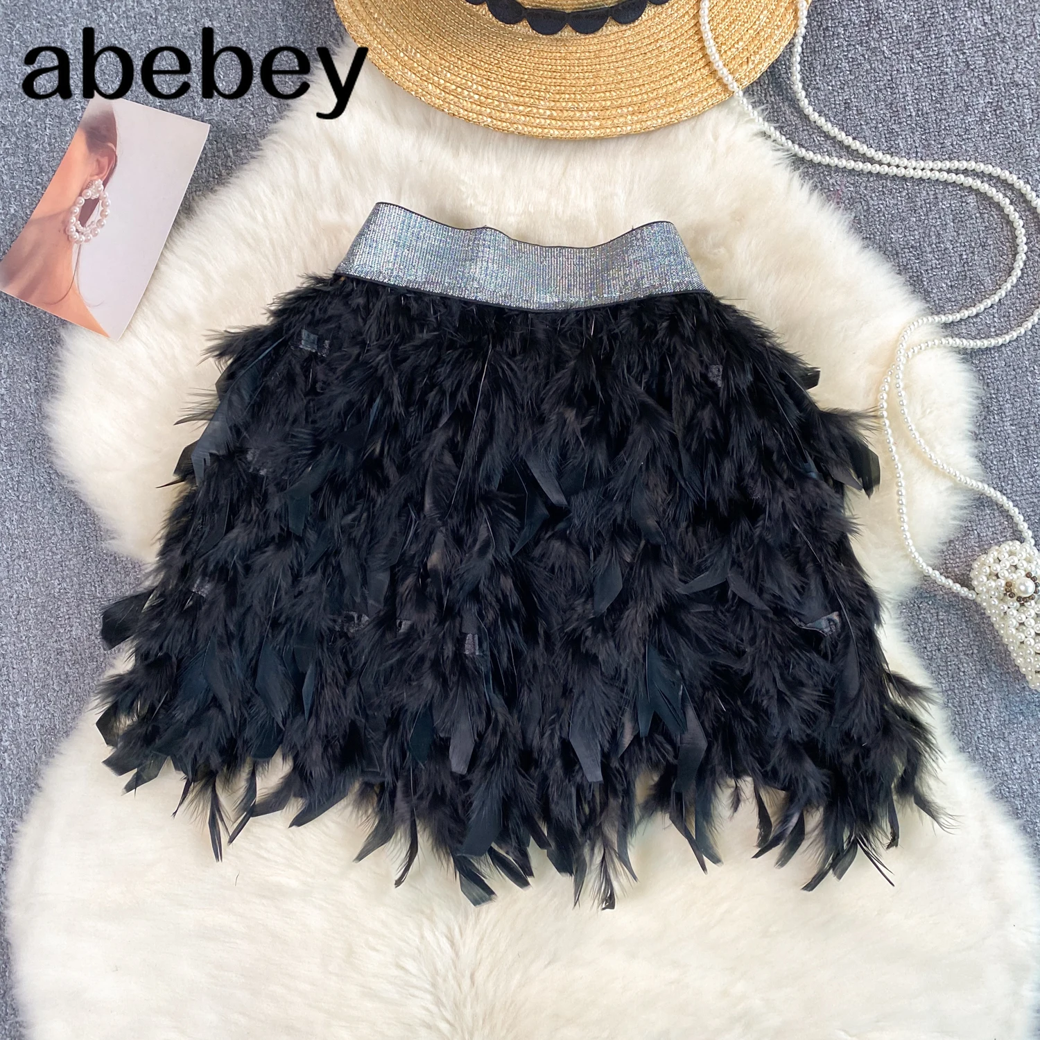 2026 Nieuwe Veren Vrouwen Rokken Lente Zomer A-lijn Vintage Solid Koreaanse Mode Faldas Mujer Elegante Hot Sexy Mini Rok