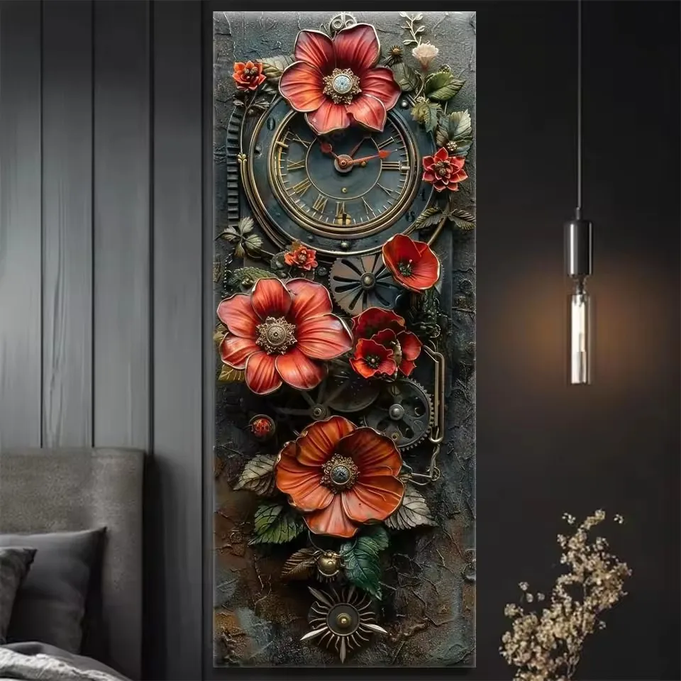 DIY Diamond Painting Large Size Flowers With Clock Mosaic Art 5D Square Round Rhinestone Cross-Stitch Kit Wall Decoration