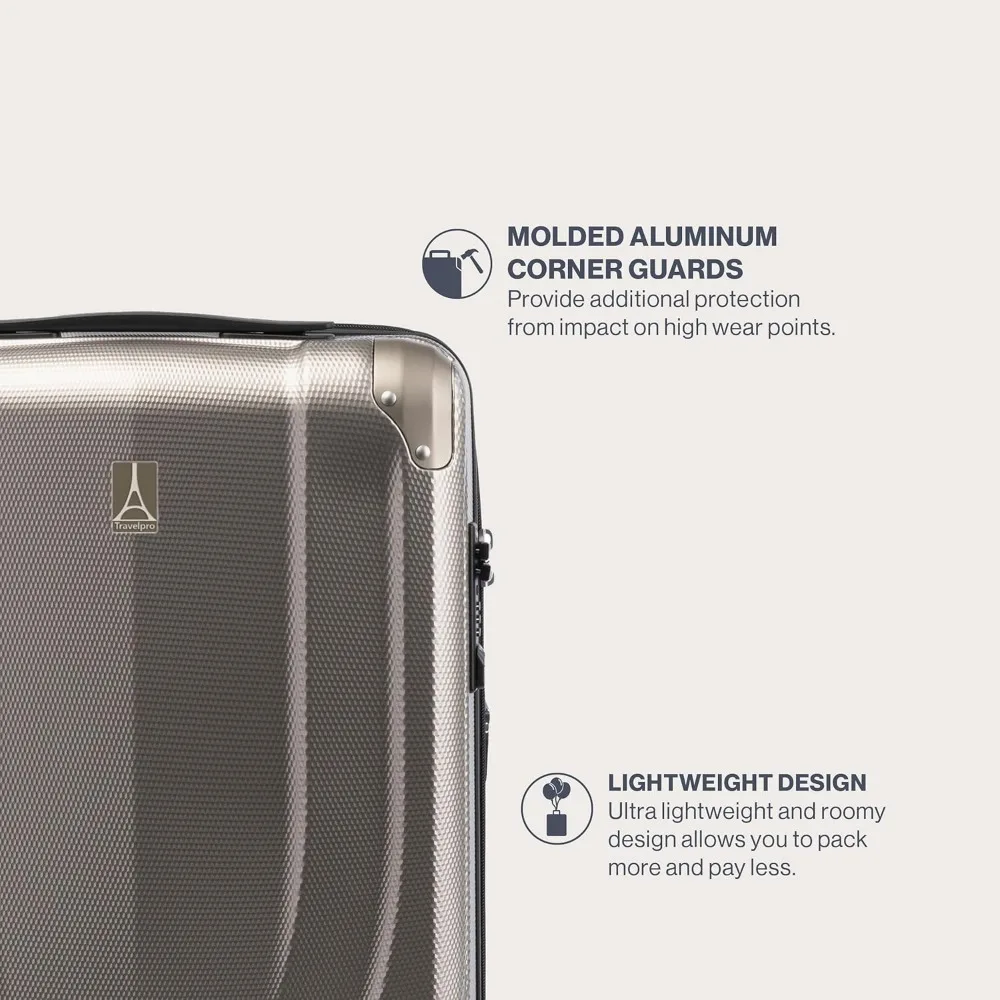 Bagagem rígida expansível com 8 rodas giratórias, mala grande leve de 28 polegadas, cor champanhe