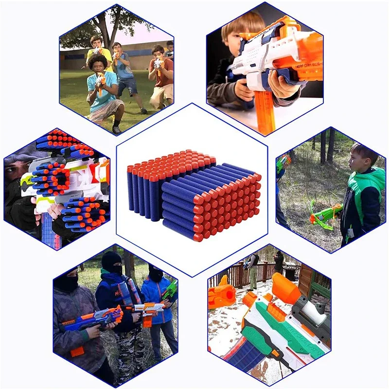 200 pçs azul sólido cabeça redonda balas 7.2cm para nerf série blasters recarga dardos crianças brinquedo arma acessórios