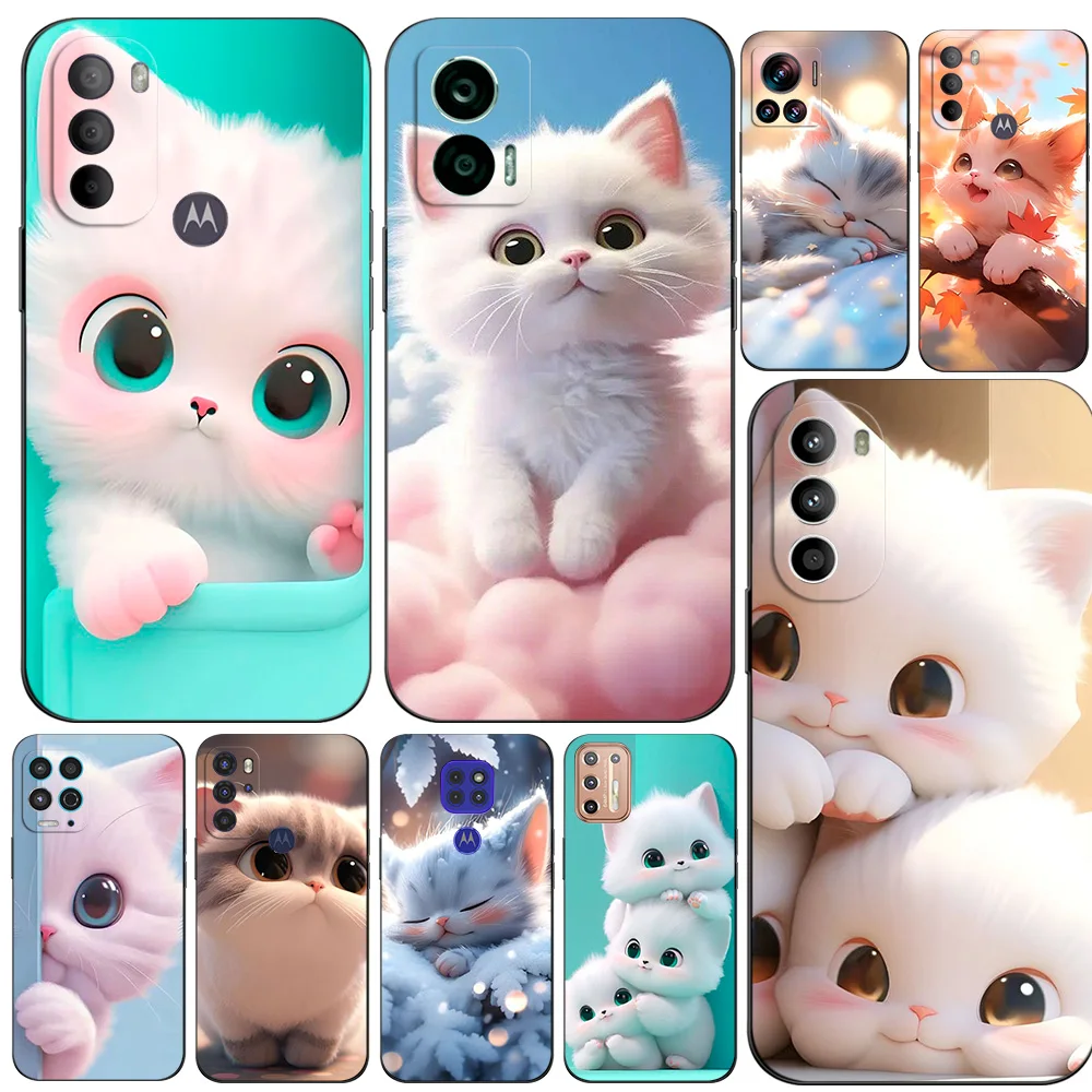 Siyah Tpu kılıf Motorola Moto kenar 40 30 Neo PRO Ultra Fusion 5G E6 artı E6i E6S MINI kedi